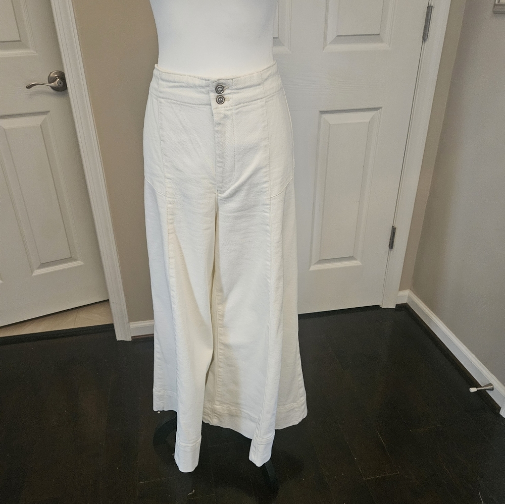 Anthropologie Wide-Leg Cream Pants